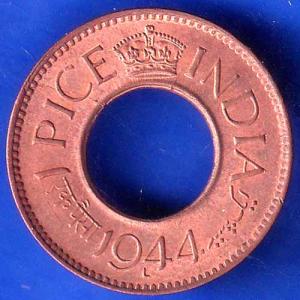 British India 1944 Lahor mint One Pice copper coin HSK 6