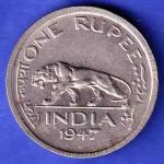 George VI King Emperor 1947 One Rupee Coin HSK607