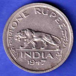 George VI King Emperor 1947 One Rupee Coin HSK607