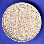 BRITISH INDIA 1939 george vi 1/4 RUPEE SILVER COIN SK706