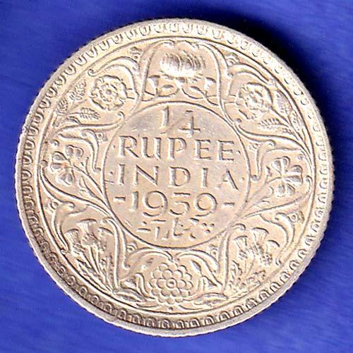 BRITISH INDIA 1939 george vi 1/4 RUPEE SILVER COIN SK706