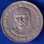 Republic India 1998 Bombay Mint All Life Is Yoga SRI Aurobindo 2 Rupee Coin ANH470