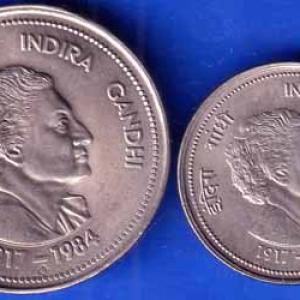 set of 2 coins republic india 1917 1984 Bombay Mint Indira Gandhi 5 Rupees AND 50 Paise ANH1723