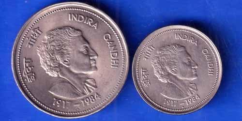 set of 2 coins republic india 1917 1984 Bombay Mint Indira Gandhi 5 Rupees AND 50 Paise ANH1723