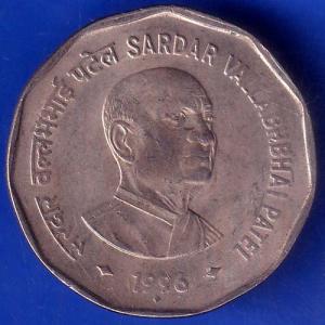 Republic India 1996 Bombay Mint Sardar Vallabhbhai Patel 2 Rupee Coin ANH860