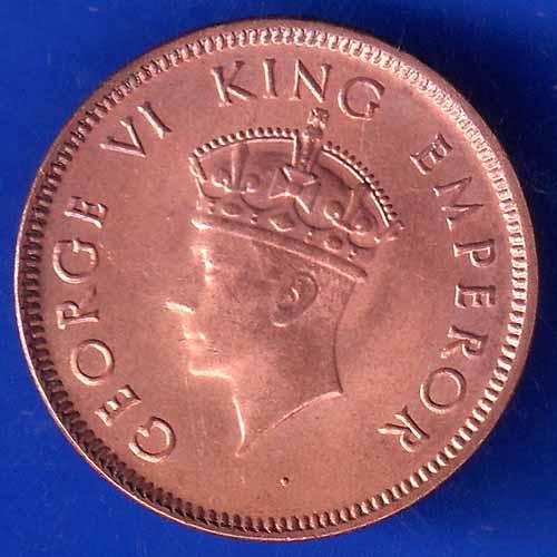 BRITISH INDIA 1939 GORGE VI KING ONE QUARTER ANNA COPPER COIN ANH1919
