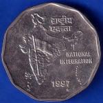 Republic India 1997 Hyderabad Mint National Integration 2 Rupees Coin ANH970