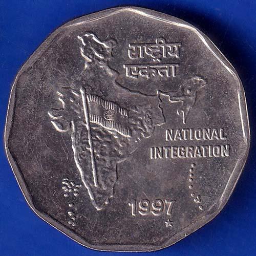 Republic India 1997 Hyderabad Mint National Integration 2 Rupees Coin ANH970
