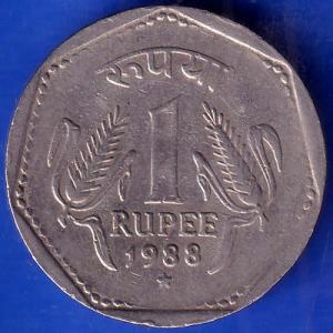 Republic India 1988 Hyderabad Mint One Rupee Coin ANH972