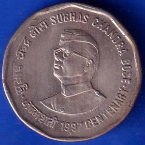 Republic India 1997 Subhas Chandra Bose Centenary 2 Rupee Coin ANH805