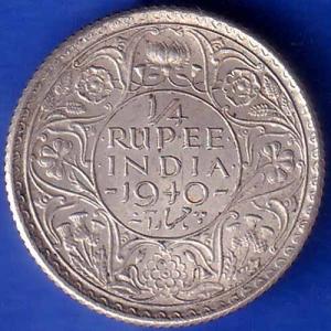 British India 1940 George Vi King 1/4 Rupee Coin ANH1358