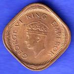 BRITISH INDIA 1944 GEORGE VI 1/2 ANNA COIN HSK657