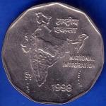Republic India 1998 Hyderabad Mint National Integration 2 Rupees Coin ANH756