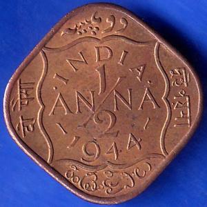 British India 1944 George VI King Half Anna Coin ANH1060