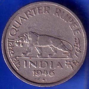 British India 1946 BOMBAY MINT George Vi King Emperor Quarter Rupee Rare Coin ANH1458