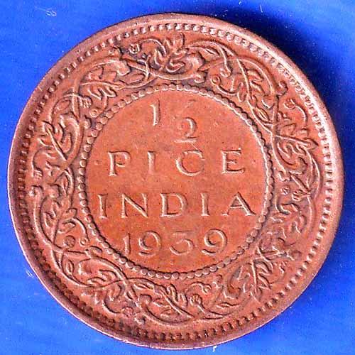 British India 1939 Bombay MInt George VI King Emperor Half Pice Coin ANH2506