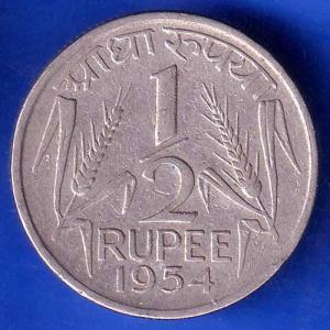 Government of India 1954 half Rupee calcutta MINT Coin ANH2806