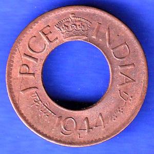 British India 1944 Lahor mint One Pice copper coin  HSK408