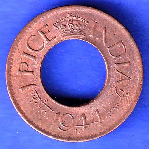 British India 1944 Lahor mint One Pice copper coin  HSK408