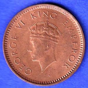BRITISH INDIA 1940 1/2 PICE GEORGE VI COPPER COIN HSK458