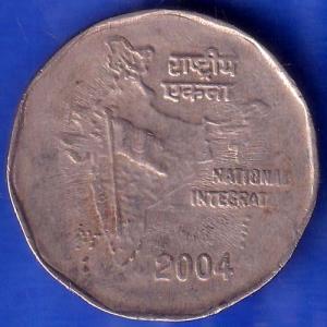 Republic India 2004 Hyderabad Mint National Integration Two Rupee Coin ANH975