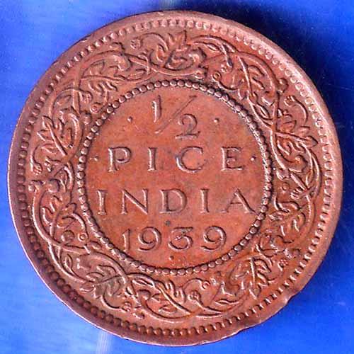 British India 1939 George Vi King Emperor Half Pice Coin ANH1734