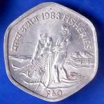 republic India 1983 Hyderabad Mint Fisheries FAO 20 Paise Coin ANH1757
