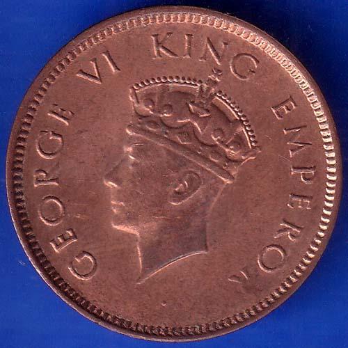 BRITISH INDIA 1939 GORGE VI KING ONE QUARTER ANNA COPPER COIN ANH308