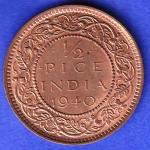 BRITISH INDIA 1940 1/2 PICE GEORGE VI COPPER COIN HSK458