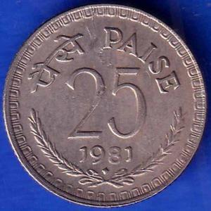 1981  Bombay Mint Republic India 25 Paisa Coin ANH1107
