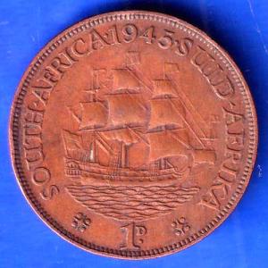 GEORGIVS SEXTVS REX SOUTH AFRICA 1945 SUID AFRIKA 1D RARE COIN ANH3010