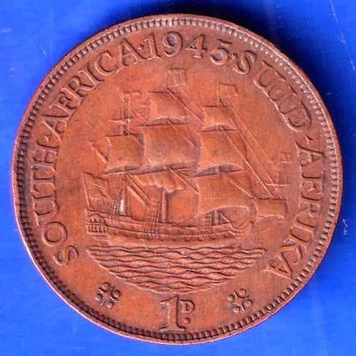 GEORGIVS SEXTVS REX SOUTH AFRICA 1945 SUID AFRIKA 1D RARE COIN ANH3010