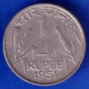 Government of India 1951 QUARTER Rupee calcutta MINT Coin ANH3058