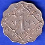 British India 1941 George VI Bombay Mint King One Anna Coin ANH3257