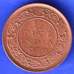 BRITISH INDIA 1939 GORGE VI KING 1/2 PICE BOMBAY MINT RARE COIN HSK211