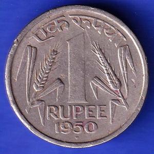 Governnment Of India 1950 One Rupee BOMBAY MINT Coin HSK409