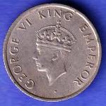 BRITISH INDIA 1946 BOMBAY MINT GEORGE VI KING QUATER RUPEE COIN HSK1012