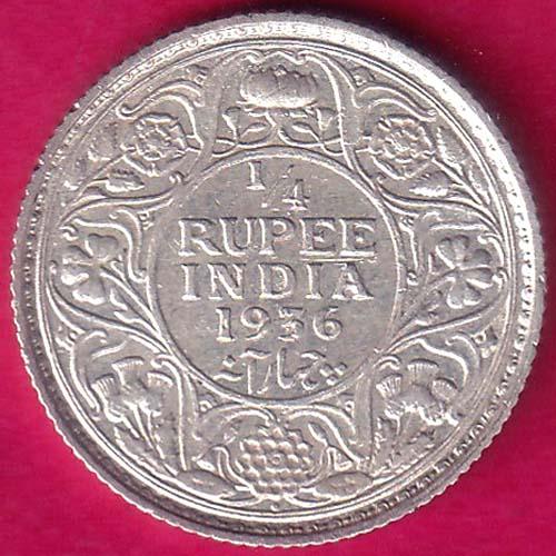 British-India 1936 king george vi 1/4 rupee silver coin