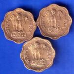 SET OF 3 : Republic India1969, 1970 AND 1971 Ten Paise BOMBAY MINT Coin ANH1936