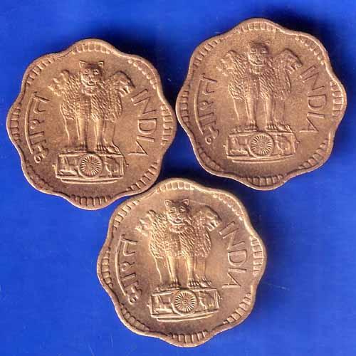SET OF 3 : Republic India1969, 1970 AND 1971 Ten Paise BOMBAY MINT Coin ANH1936