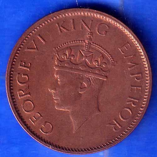 British India 1942 George VI King Emperor One Quarter Anna Coppr Coin ANH1749