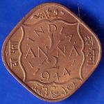 British India 1944 George VI King Half Anna Coin ANH995