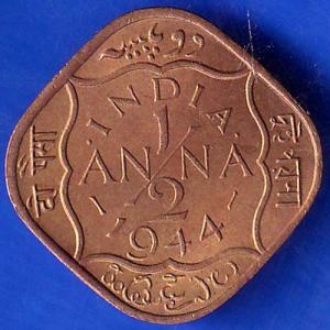 British India 1944 George VI King Half Anna Coin ANH995