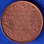 British India 1942 George VI King Emperor One Quarter Anna Coppr Coin ANH1190
