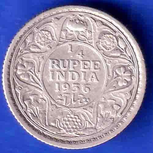 British India 1936 George V 1/4 Rupee Silver coin SK819