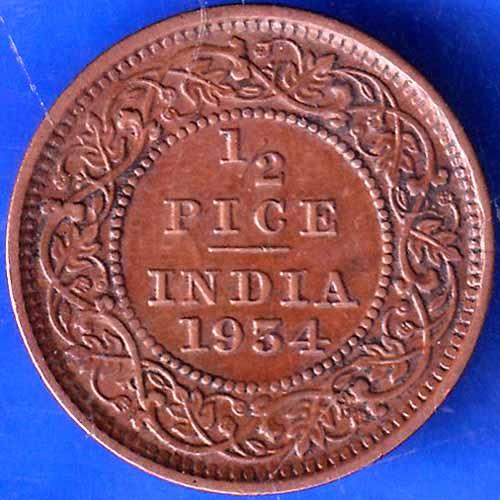 British India 1934 George V King Emperor Half Pice Coin ANH1663