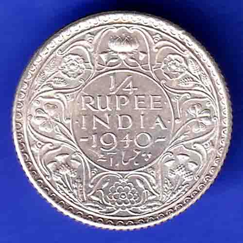 BRITISH INDIA 1940 george vi 1/4 RUPEE SILVER COIN HSK117