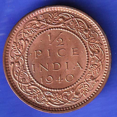 BRITISH INDIA 1940 1/2 PICE GEORGE VI COPPER COIN HSK262