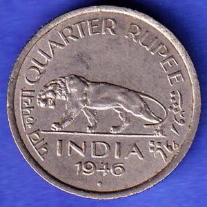 BRITISH INDIA 1946 BOMBAY MINT GEORGE VI KING QUATER RUPEE COIN HSK1012