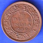 BRITISH INDIA 1939 GORGE VI KING 1/2 PICE BOMBAY MINT RARE COIN ANH3209
